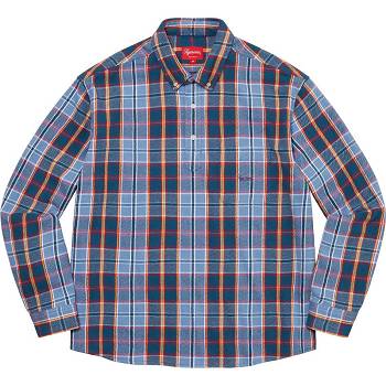 Blue Supreme Pullover Plaid Flannel Shirts | Supreme 249EX